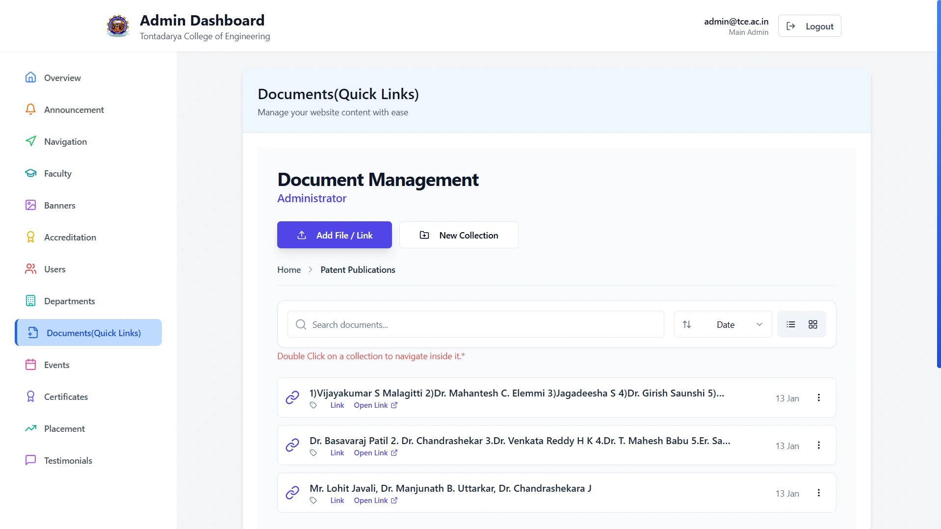 Document explorer showing structured browsing rather than a flat list of downloads.